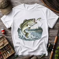 Jumping Largemouth Bass Chasing a Lure Lake Fishing Graphic T-Shirt