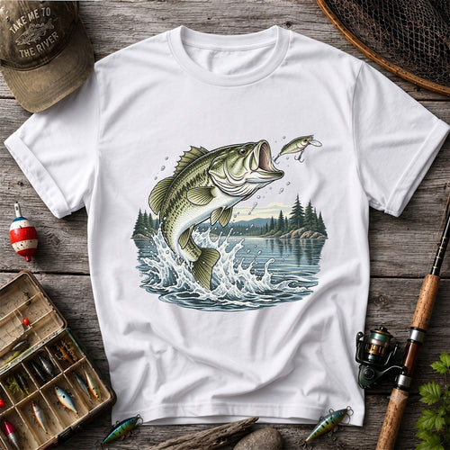 Jumping Largemouth Bass Chasing a Lure Lake Fishing Graphic T-Shirt