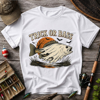 Trick or Bass Halloween Fishing T-Shirt, Vintage Trout Angler Tee