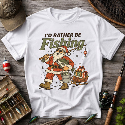 Santa Claus Fishing with Bass Christmas T-Shirt