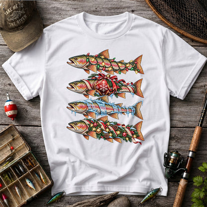 Christmas Rainbow Trout with Holiday Lights Fishing Graphic T-Shirt