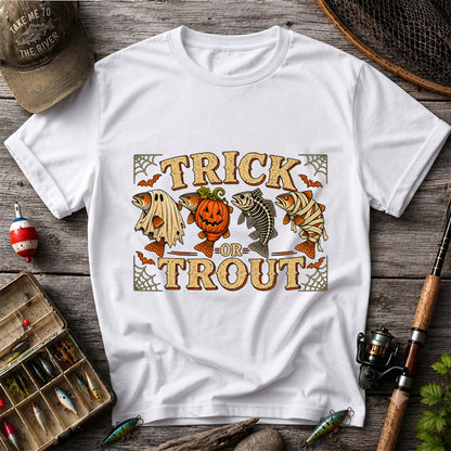 Trick or Trout Halloween Fishing Lineup Graphic T-Shirt