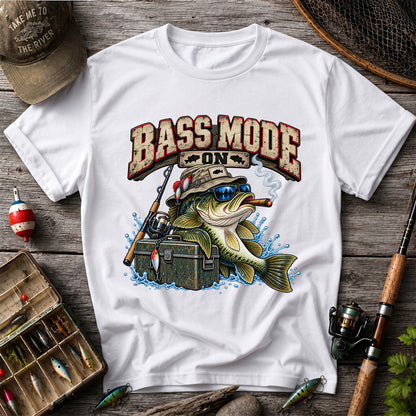 Bass Mode On Funny Bass with Cigar Fishing Graphic T-Shirt