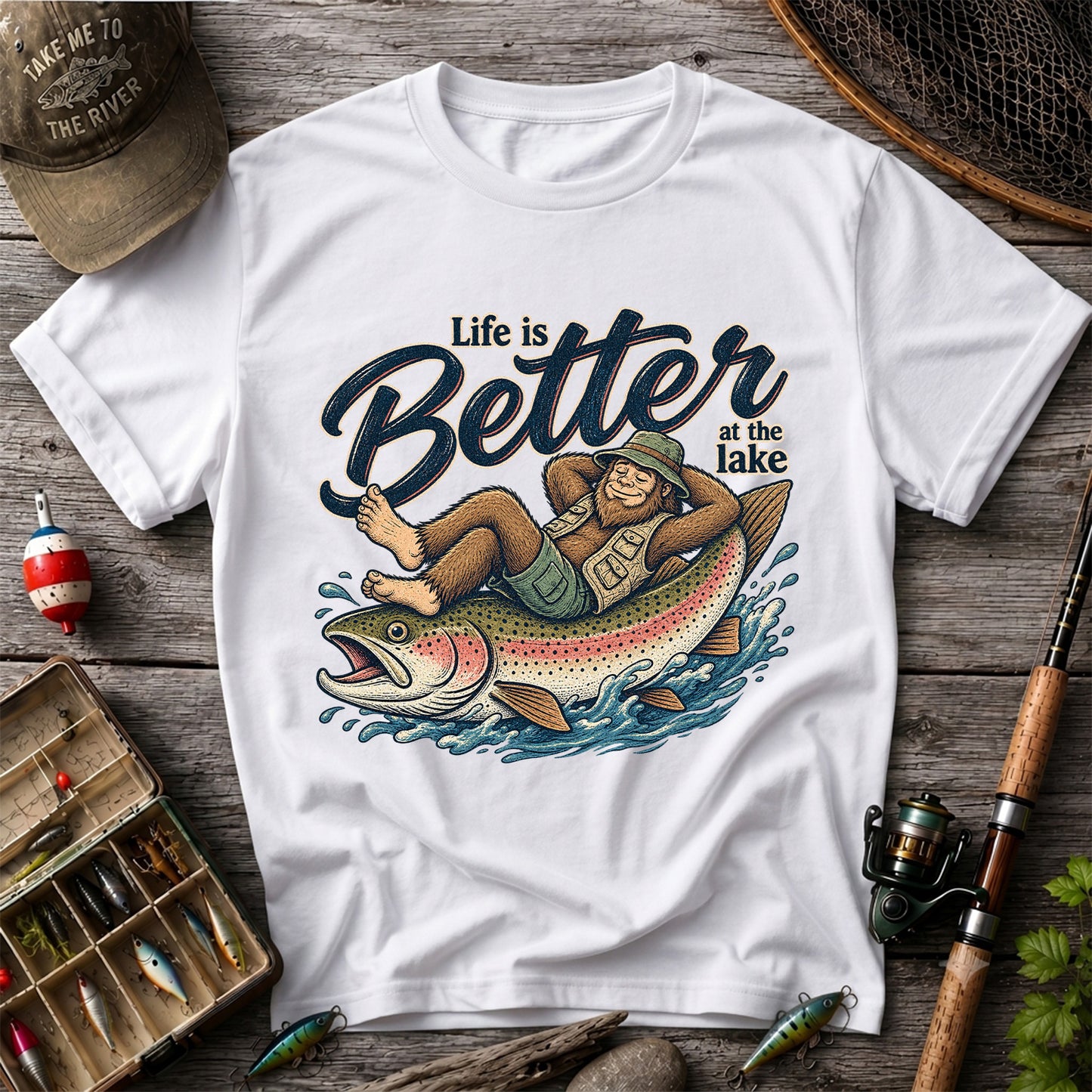 Life Is Better at the Lake Rainbow Trout Fishing Graphic T-Shirt