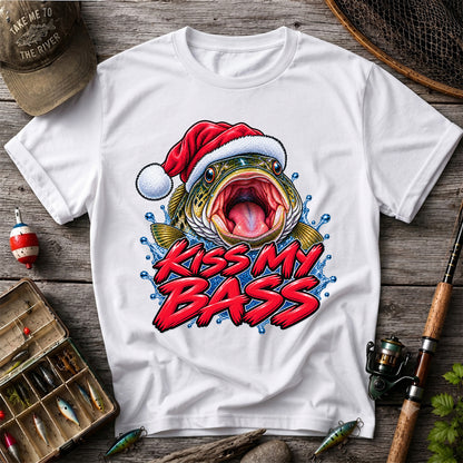 Kiss My Bass Santa Hat Funny Christmas Fishing T-Shirt