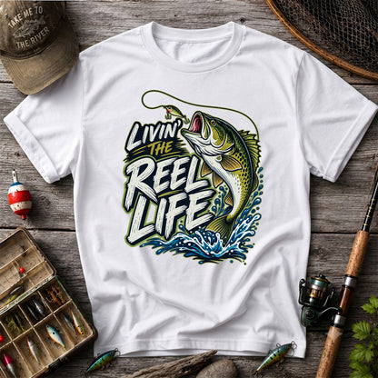 Livin' the Reel Life Jumping Bass Fishing Graphic T-Shirt