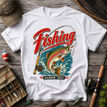 Vintage Rainbow Trout Fishing Graphic T-Shirt