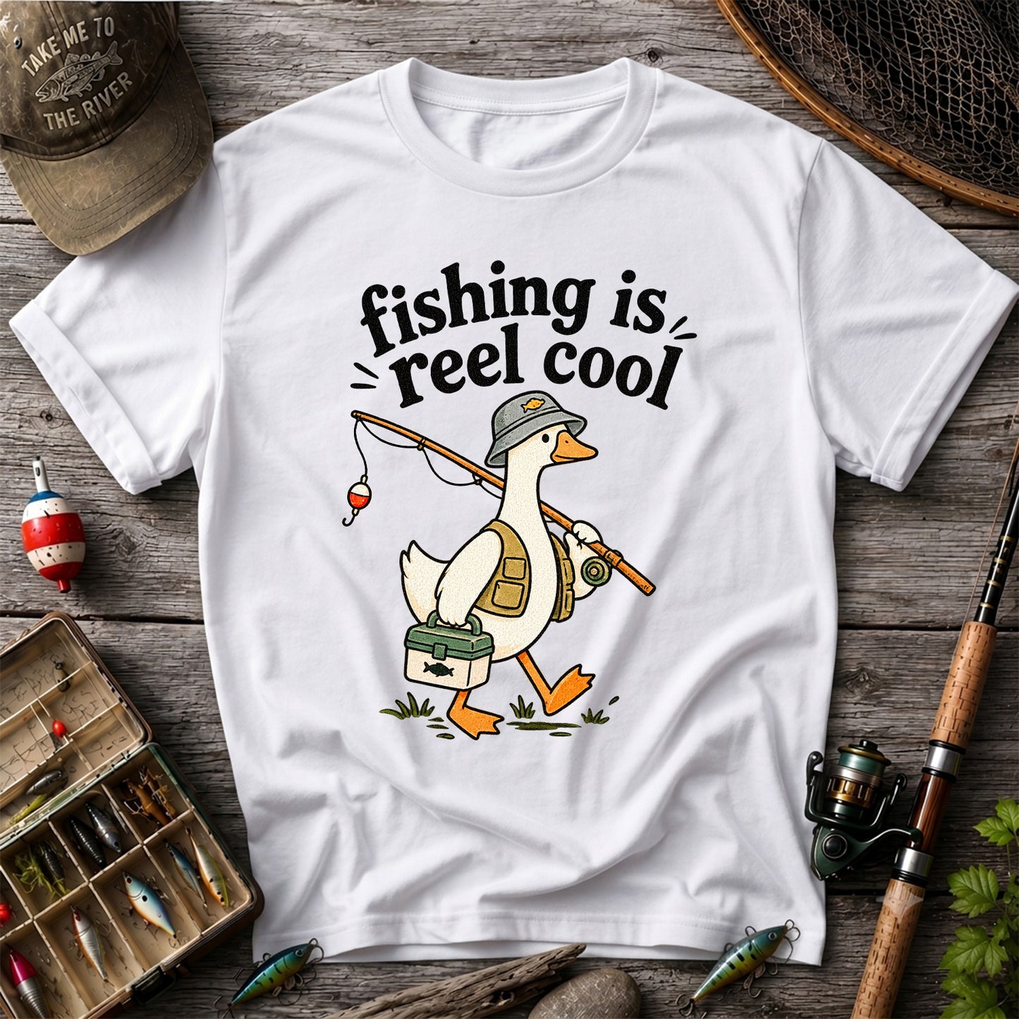 Fishing Is Reel Cool Duck Angler Funny Fishing T-Shirt