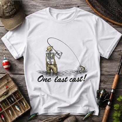 One Last Cast Skeleton Angler Fishing Graphic T-Shirt