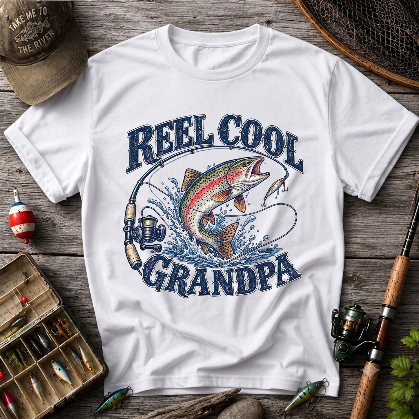 Reel Cool Grandpa Trout Fishing Graphic T-Shirt