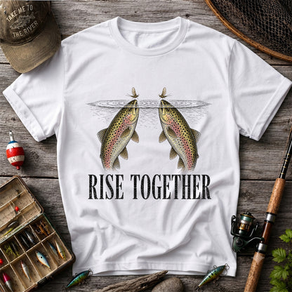 Rise Together Twin Trout and Mayfly Fishing Graphic T-Shirt