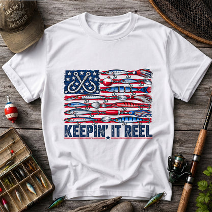 Keepin' It Reel American Flag Fishing Lures Graphic T-Shirt