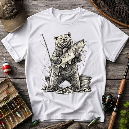 Bear Holding Trout Fishing Graphic T-Shirt