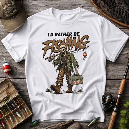 I'd Rather Be Fishing Skeleton Angler Graphic T-Shirt