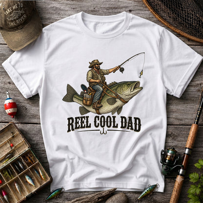 Reel Cool Dad Cowboy Riding a Bass Fishing Graphic T-Shirt