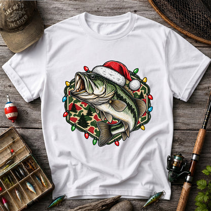 Santa Hat Largemouth Bass Christmas Fishing Graphic T-Shirt