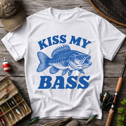 Kiss My Bass Blue Bass Funny Fishing Graphic T-Shirt