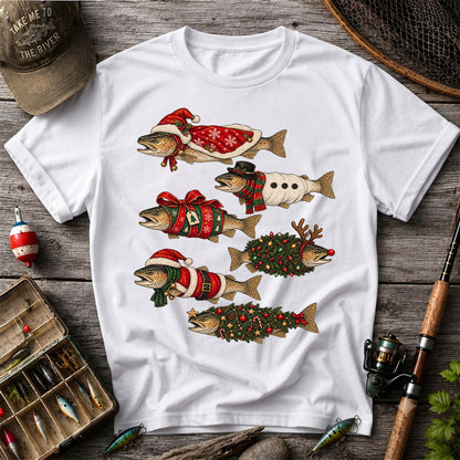 Christmas Trout in Festive Costumes Fishing Graphic T-Shirt