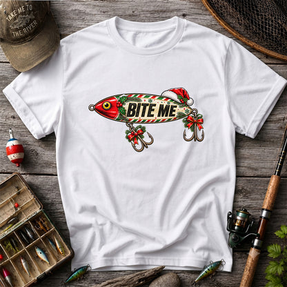 Bite Me Christmas Fishing Lure Funny Graphic T-Shirt