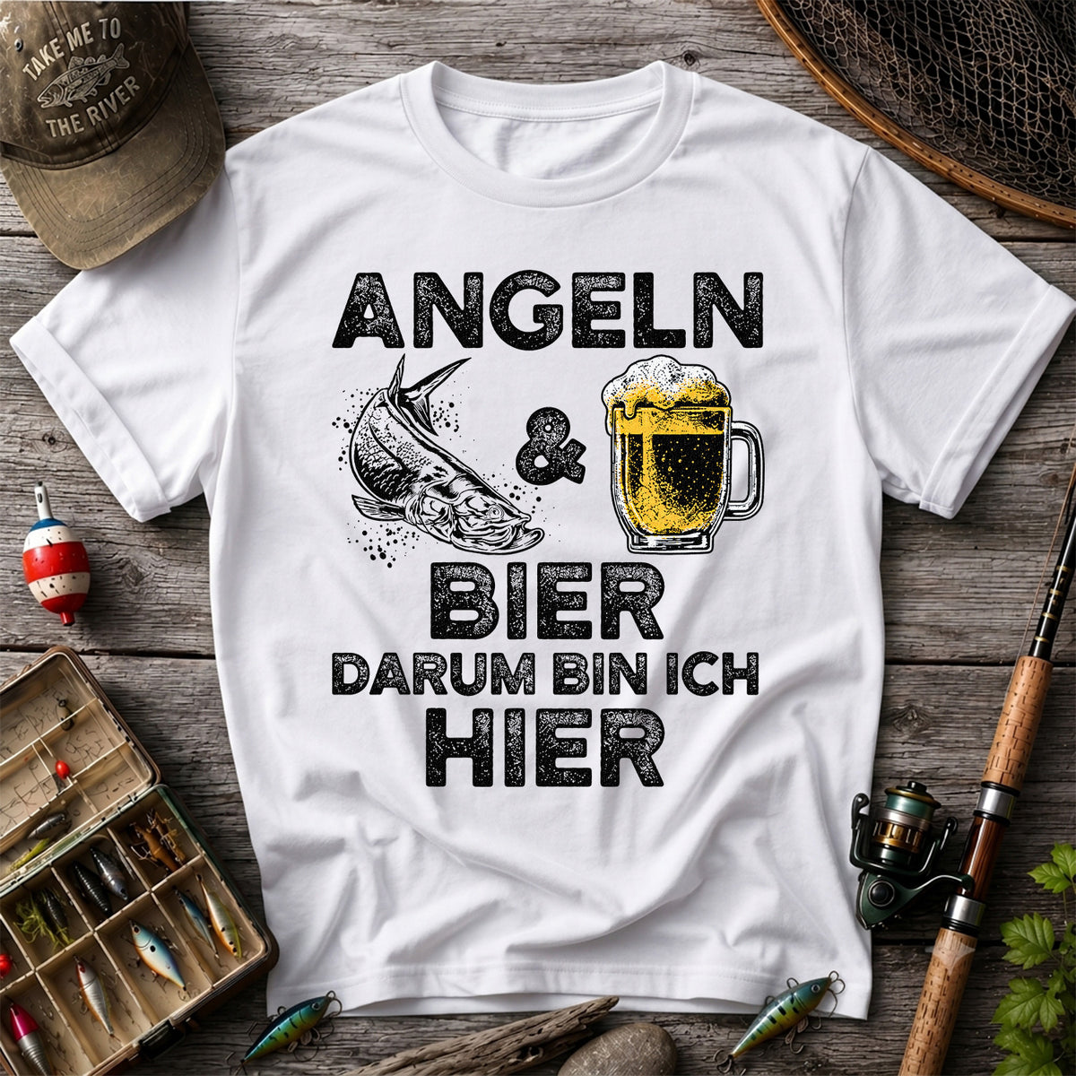 Angeln Und Bier Darum Bin Ich Hier Funny Fishing T-Shirt