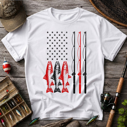 American Flag Trout and Fishing Rods Patriotic T-Shirt