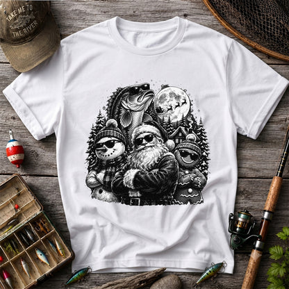 Santa Snowman Gingerbread and Bass Christmas Fishing T-Shirt