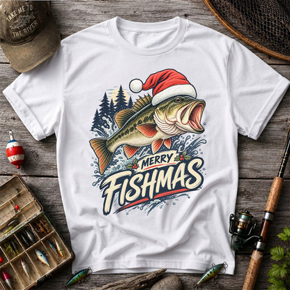 Merry Fishmas Santa Hat Largemouth Bass Fishing T-Shirt