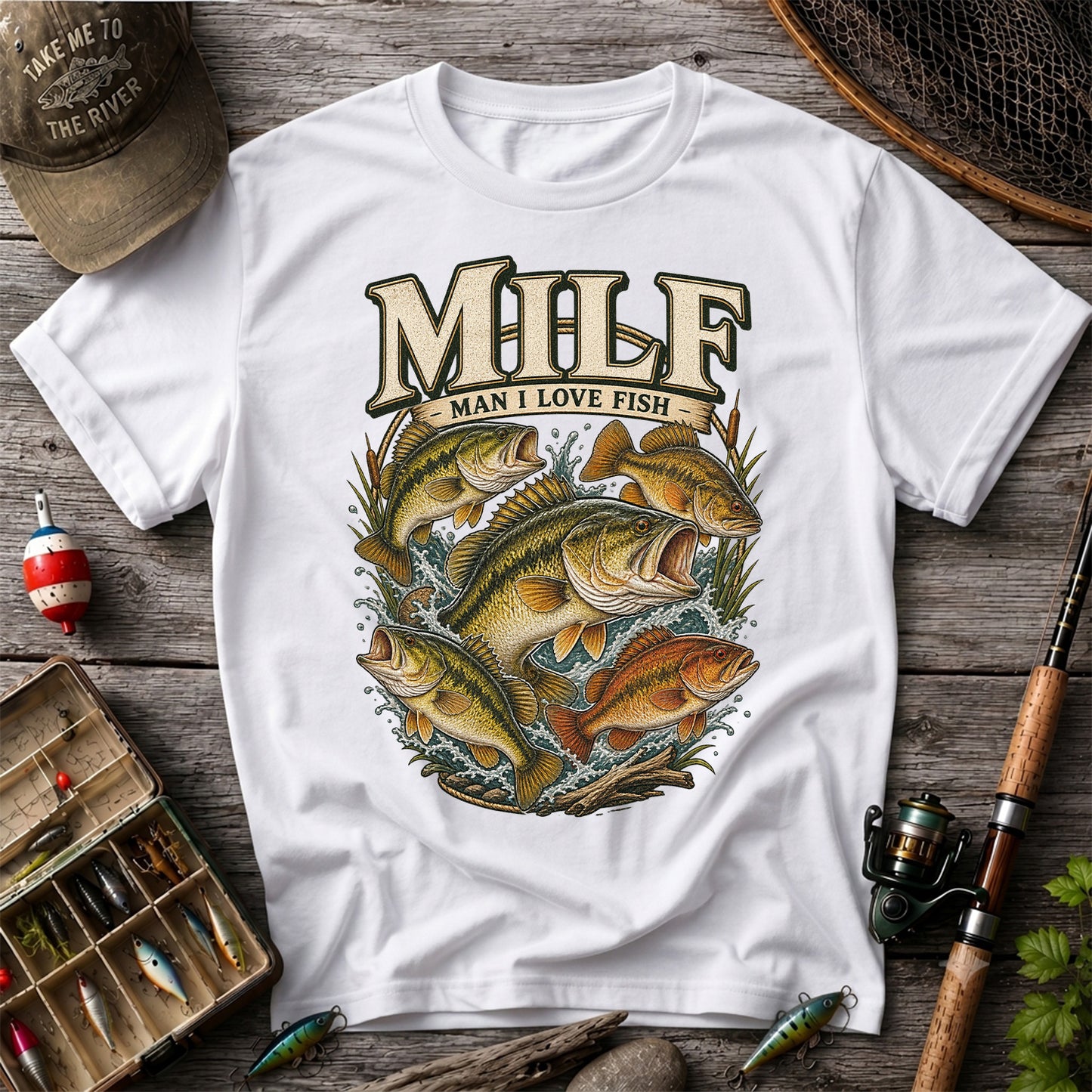 MiLF Man I Love Fish Jumping Bass Fishing Graphic T-Shirt