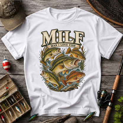MiLF Man I Love Fish Jumping Bass Fishing Graphic T-Shirt