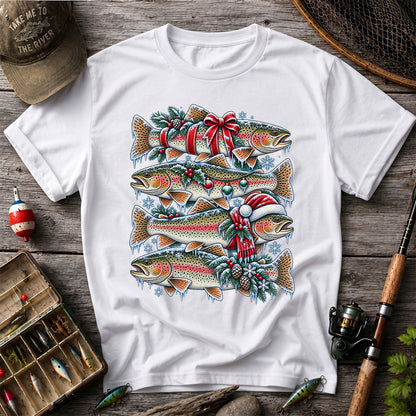 Festive Rainbow Trout Christmas Fishing Graphic T-Shirt