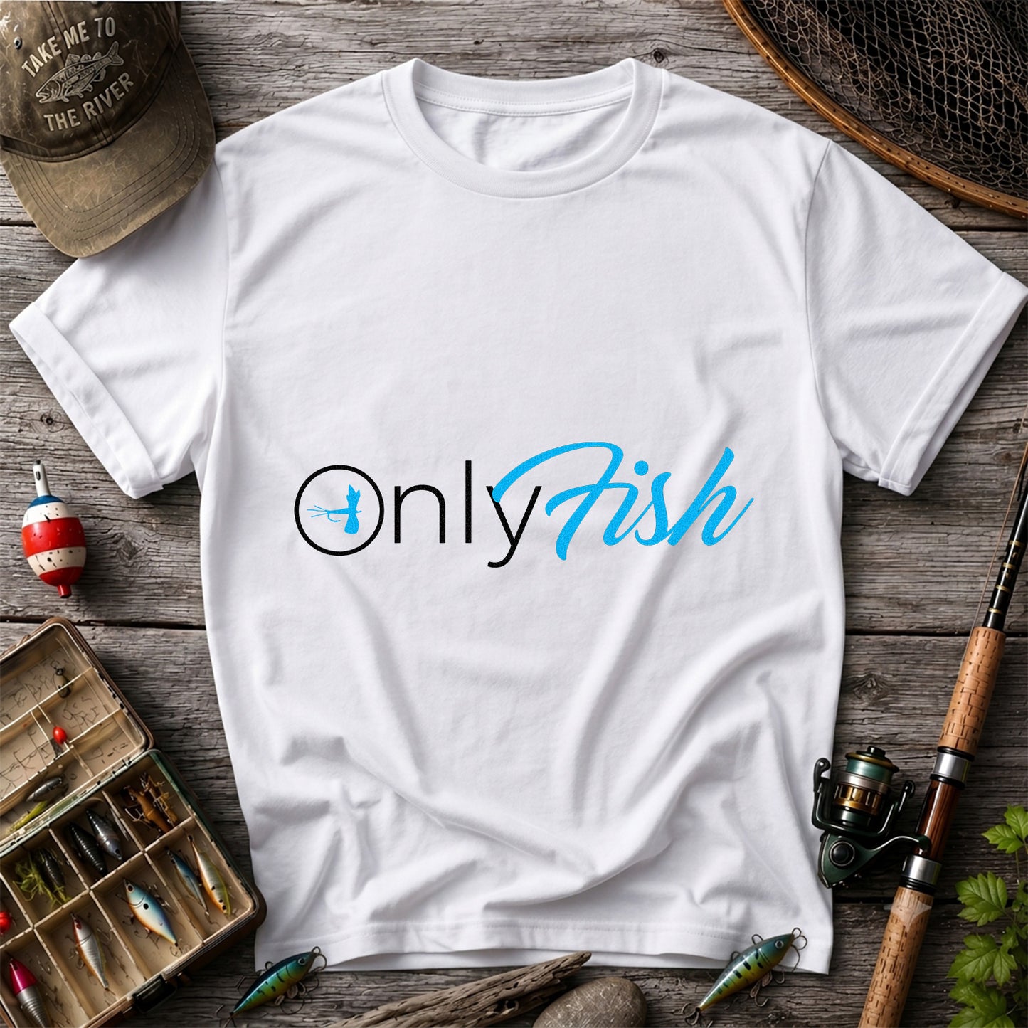 OnlyFish Fishing Hook Pun Minimalist Graphic T-Shirt