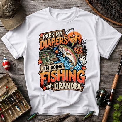 Pack My Diapers I'm Going Fishing With Grandpa Halloween Rainbow Trout T-Shirt