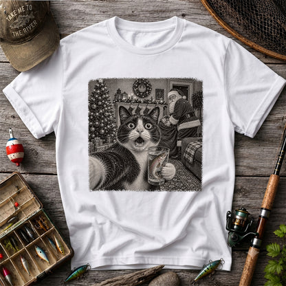 Christmas Cat Holding a Fish Mug Holiday Graphic T-Shirt