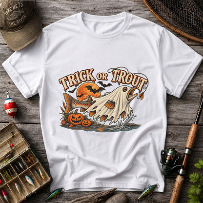 Trick or Trout Ghost Fish Halloween Fishing T-Shirt
