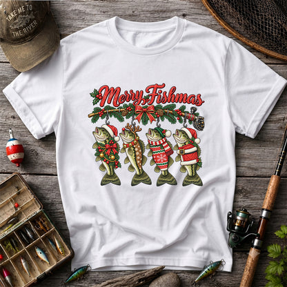 Merry Fishmas Christmas Bass Fishing Graphic T-Shirt