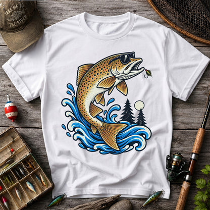 Brown Trout Sunglasses Fishing Graphic T-Shirt with Lure