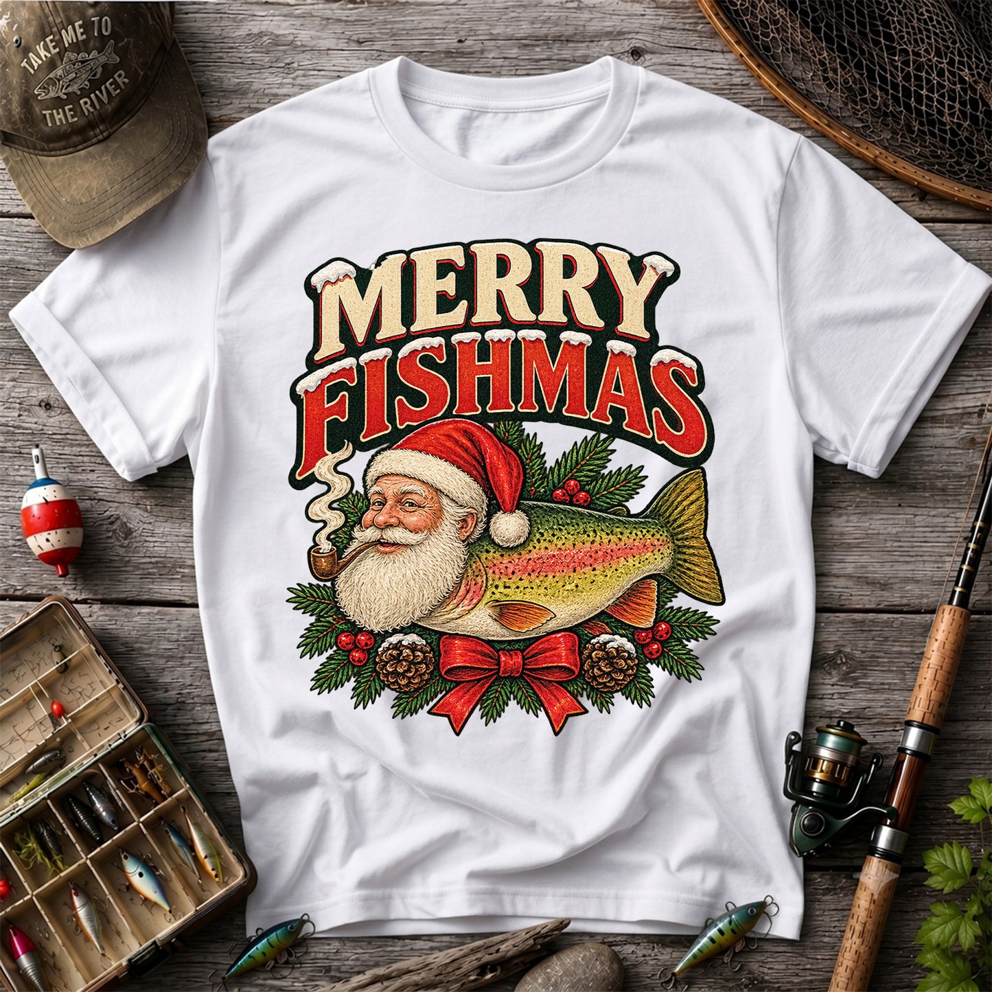 Merry Fishmas Santa Rainbow Trout Christmas Fishing T-Shirt