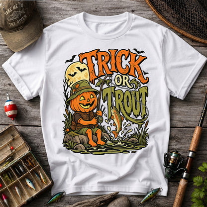 Trick or Trout Pumpkin Angler Halloween Fishing T-Shirt