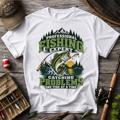 Professional Fishing Expert Catching Problems One Fish at a Time Bass T-Shirt