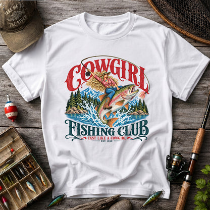 Cowgirl Riding Trout Fishing Club Graphic T-Shirt