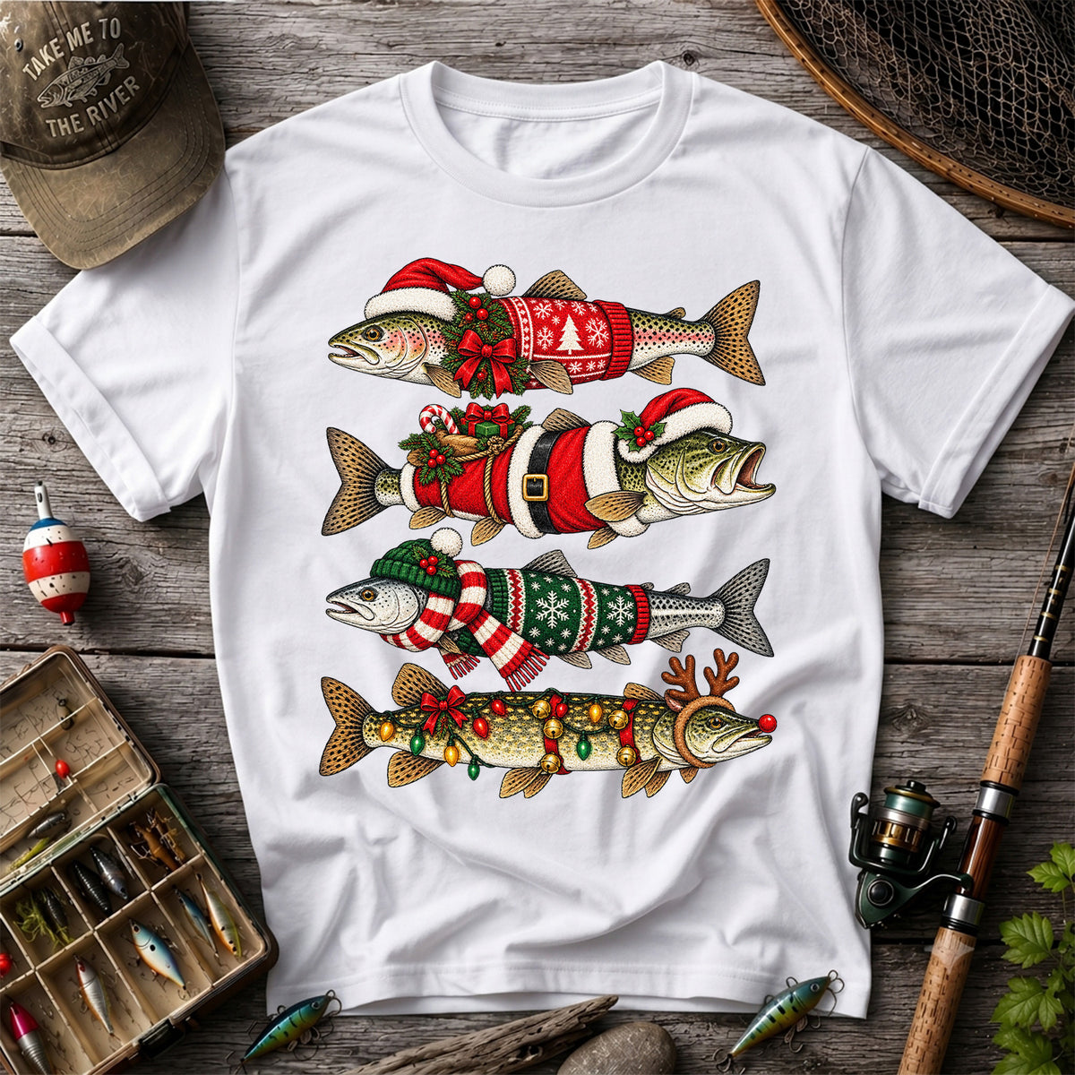 Christmas Fish Collection Festive Fishing Graphic T-Shirt