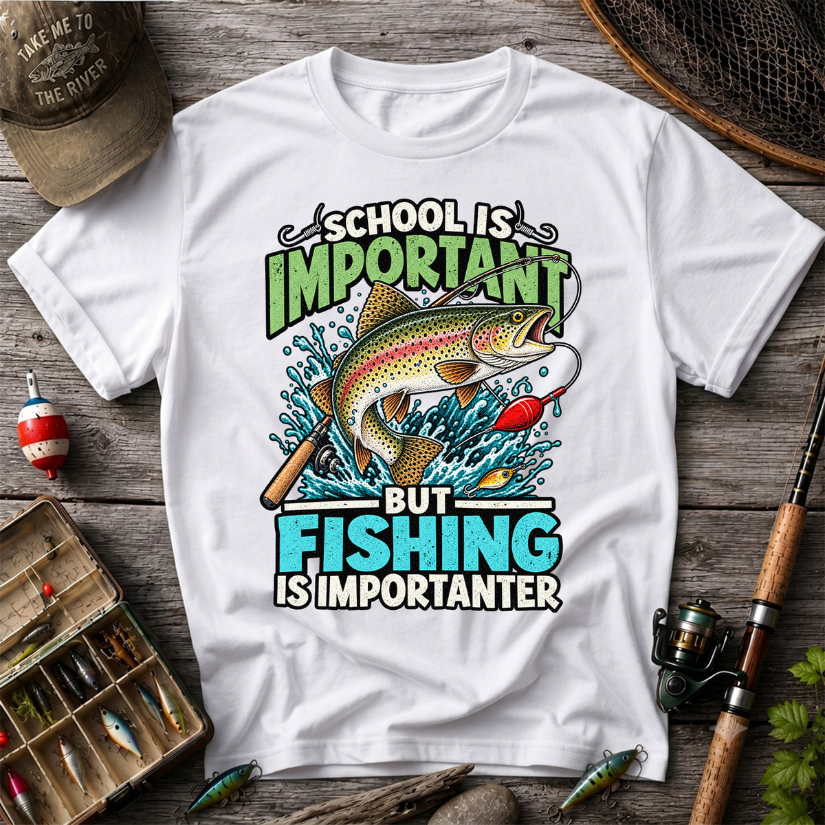 School Is Important But Fishing Is Importanter Rainbow Trout T-Shirt