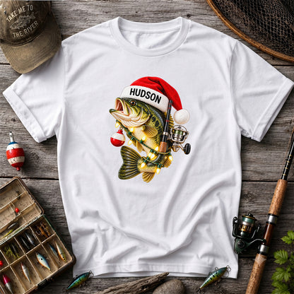 Hudson Santa Hat Bass Christmas Fishing Graphic T-Shirt