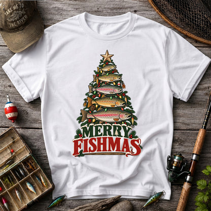 Merry Fishmas Trout Christmas Tree Fishing T-Shirt