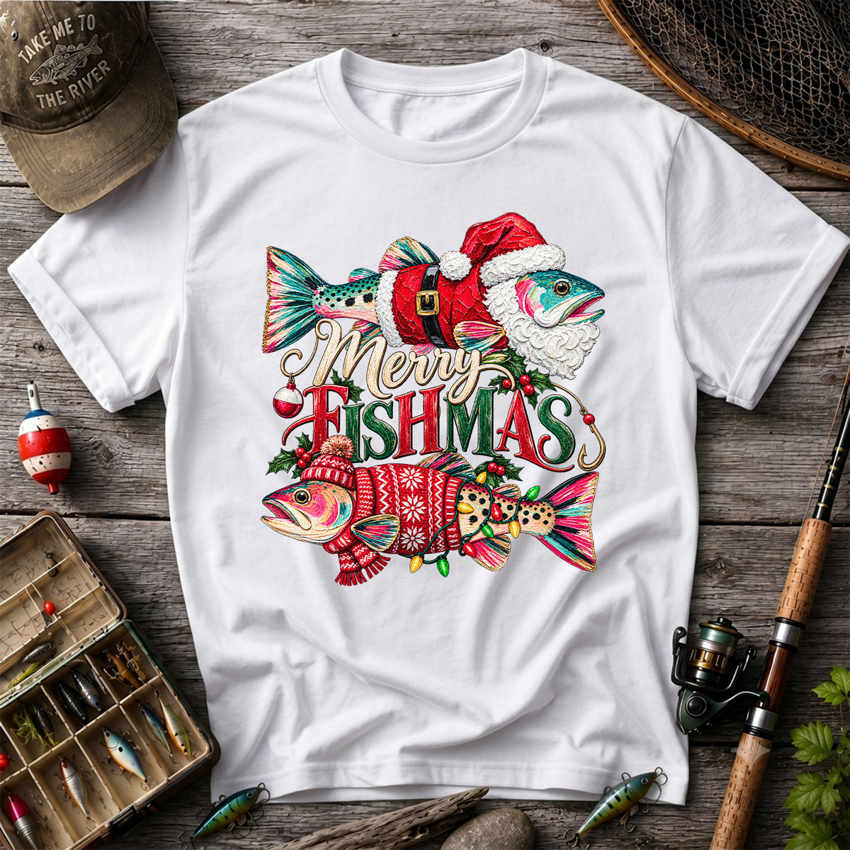Merry Fishmas Santa Fish Christmas Fishing Graphic T-Shirt