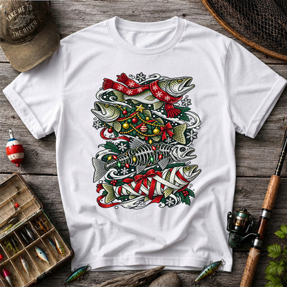 Christmas Trout and Fish Skeleton Holiday Fishing T-Shirt