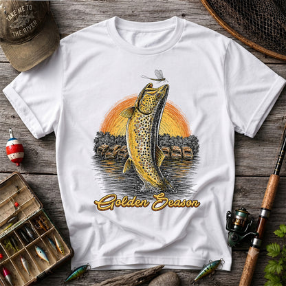 Golden Season Jumping Trout Sunset Fishing Graphic T-Shirt