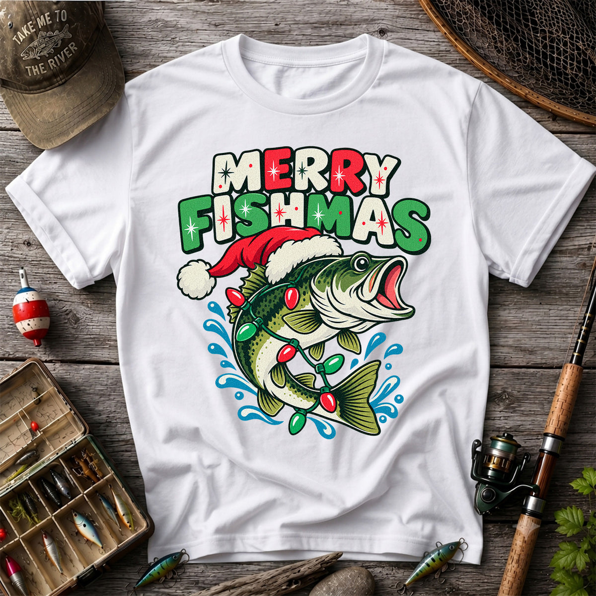 Christmas Bass Wrapped in Lights Graphic T-Shirt
