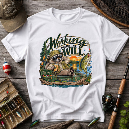 Working Against My Will Raccoon Bass Fishing T-Shirt