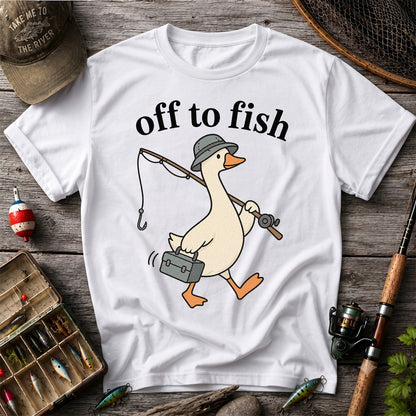 Off to Fish Funny Fishing Goose Graphic T-Shirt
